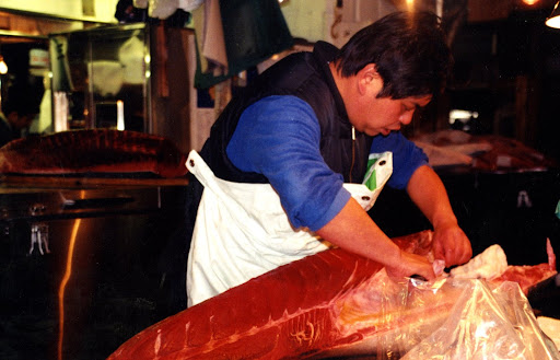 This man was wrestling with a large tuna.