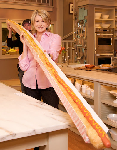 I kicked off the Hot Dog show with a 15-foot-long hot dog! It was modeled after the world's longest, a 197-foot 10-inch-long creation made in Tokyo, Japan.
