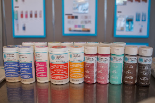 This is our new decoupage line. It has an innovative formula that is dishwasher-safe and machine-washable and works on any surface.